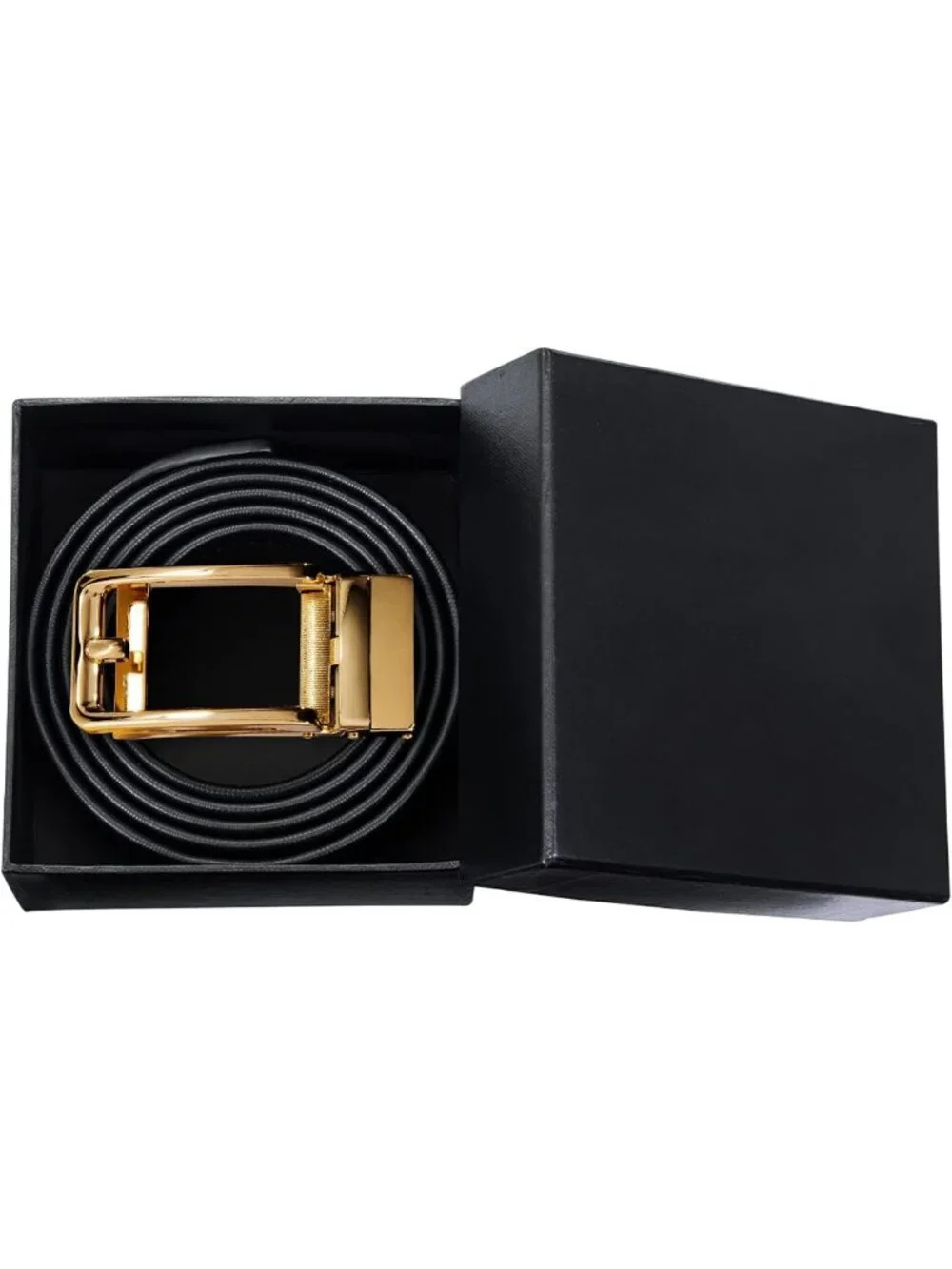 Adjustable Men's Leather Ratchet Belt with Gold Click Buckle - Stylish